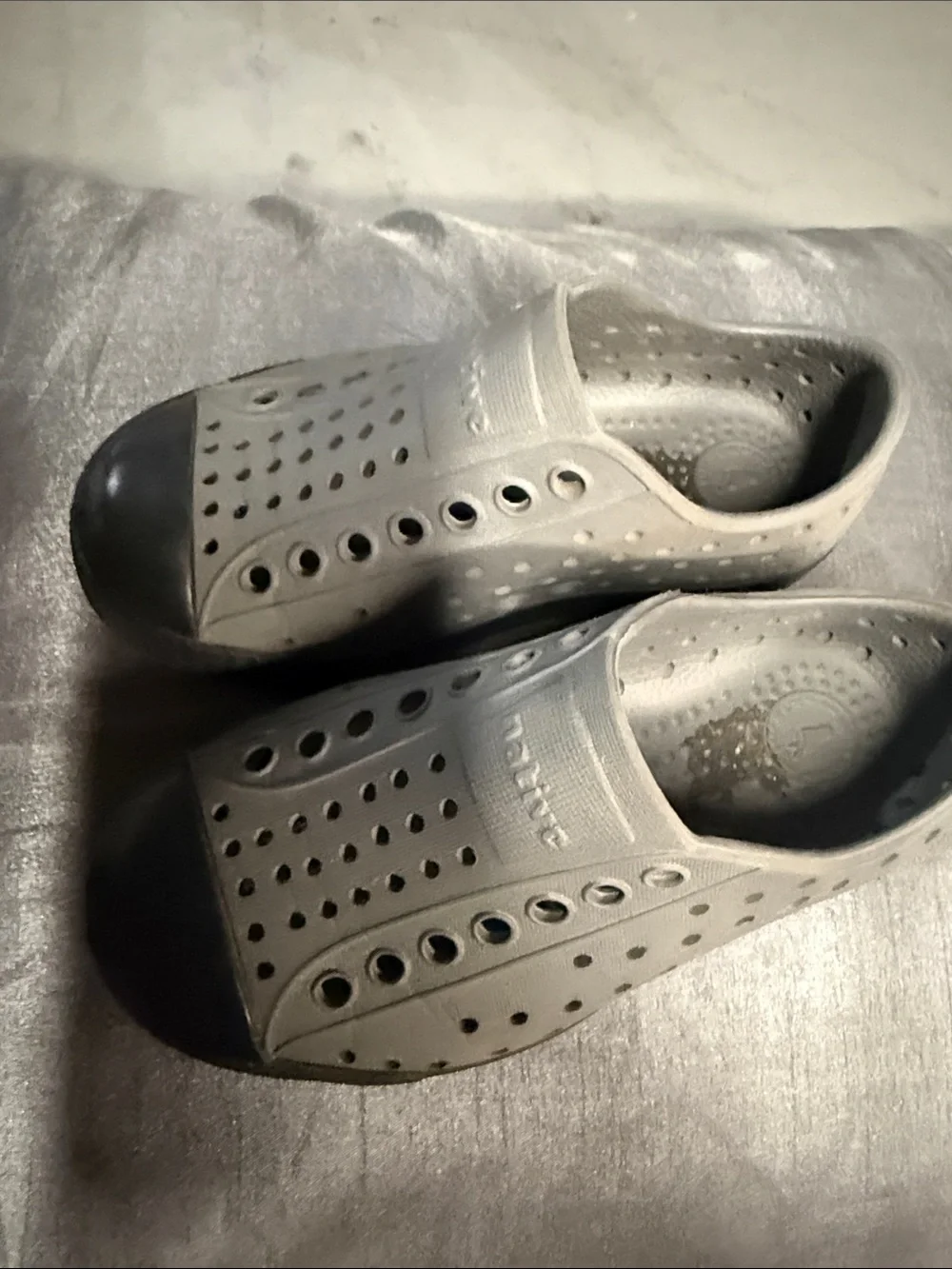 Native Jefferson Slip-On Shoes in Gray with Black Toe Caps